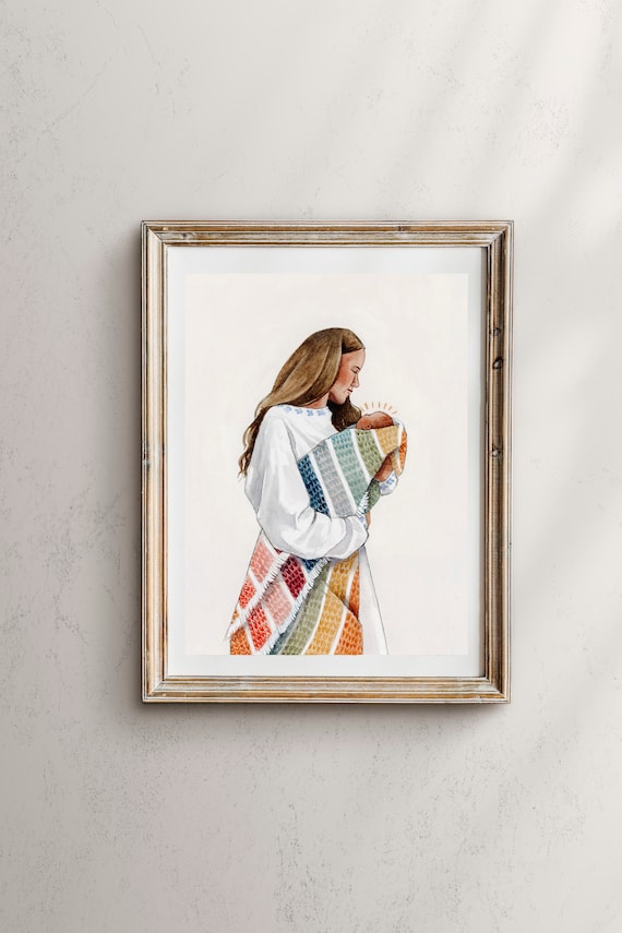 Rainbow Baby Art Print: Embroidered Dress, Nursery Wall Decor