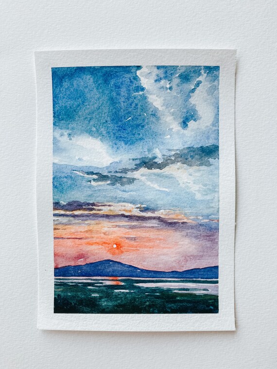 Utah Valley Sunset Watercolor Print: Mountain Landscape Art