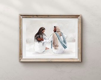 He Sits With Me, Jesus Christ Wall Art, Jesus Christ Art, Jesus Art, Jesus Christ Painting, Jesus Christ Picture, Christ with Girl