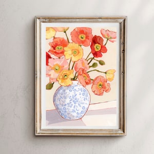 Icelandic Poppies, poppies vase, Flower art Prints, Flower Wall Art, Flower Bouquet Wall Art, Floral Print, flower painting, poppy print
