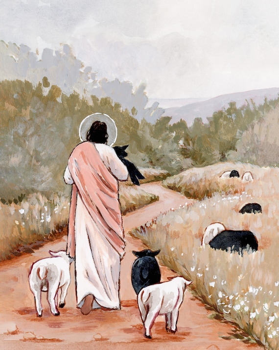 Jesus and Sheep Art Print: the Good Shepherd