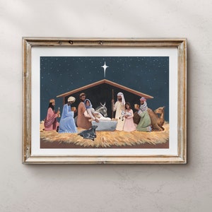 Nativity Christmas Art, Nativity Art Print, Christmas Nativity, Nativity Art, Nativity Scene, Holiday Wall Art, Christmas Art
