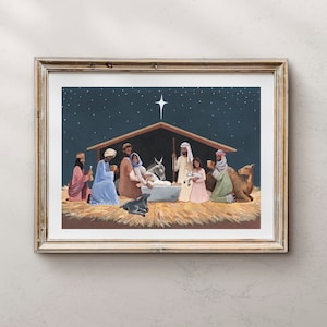 Nativity Christmas Art, Nativity Art Print, Christmas Nativity, Nativity Art, Nativity Scene, Holiday Wall Art, Christmas Art