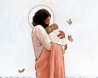 Jesus Holding Triplet Babies Art Print: Pregnancy & Infant Loss Remembrance