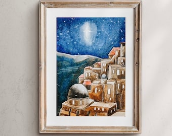 Bethlehem, O little town of Bethlehem, Christmas art; Christian Art, religious print, Holiday decor, Holiday wall art