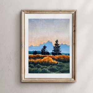 Grand Teton National Park, Tetons, Wyoming Landschaft, Landschaftsmalerei, Aquarell Landschaft, Landschaftskunst, Wanddekoration