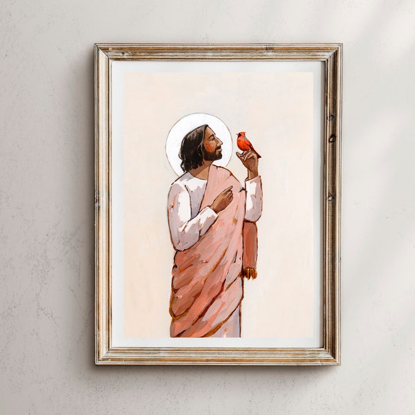 キリストと枢機卿の版画：宗教美術、天の使者