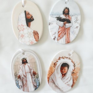 Jesus Christ Porcelain Christmas Ornaments: Religious Gift Set