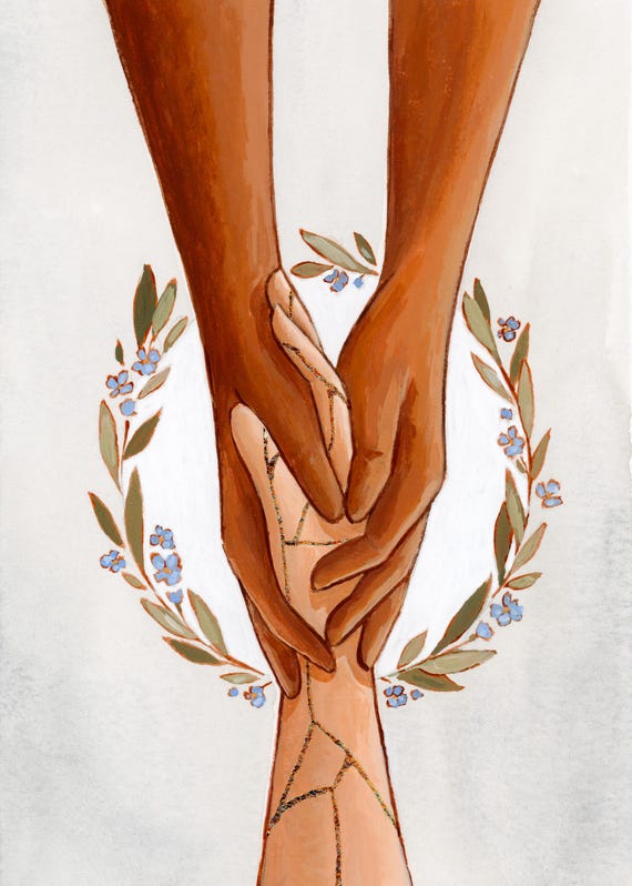 Healing Hands Print: Kintsugi Jesus Art, Forget-me-not Flowers - Etsy