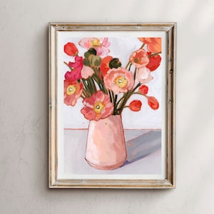 Poppy print, poppy art prints, poppies in vase, Flower art Prints, Flower Wall Art, Flower Bouquet Wall Art, Floral Print, flower painting