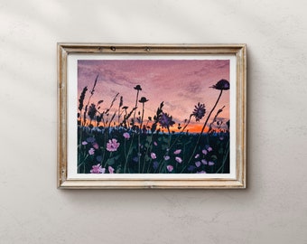 Wildflower Sunset print, wildflower art, wildflowers print, Sunset wall décor, Aquarelle Paysage, Landscape Landscape, Wall Decor, Wildflowers