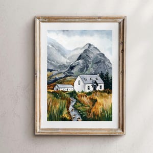 Glencoe Scotland Print: White Cottage Scottish Landscape Art