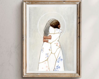 Stampa artistica Kintsugi Motherhood: pezzi rotti, riparazione dell'oro