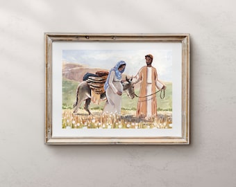 Mary and Joseph, Nativity Art Print, Christmas Nativity, Nativity Art, Nativity Scene, Nativity Painting, Christmas Art