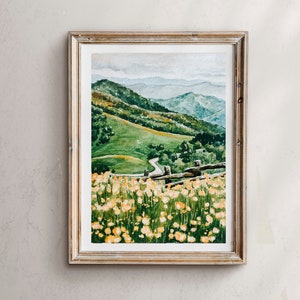 Maggie Valley, Caroline du Nord, Peinture de scène de montagne, Paysage, Art de montagne, Paysage aquarelle, Art de paysage, Décoration murale