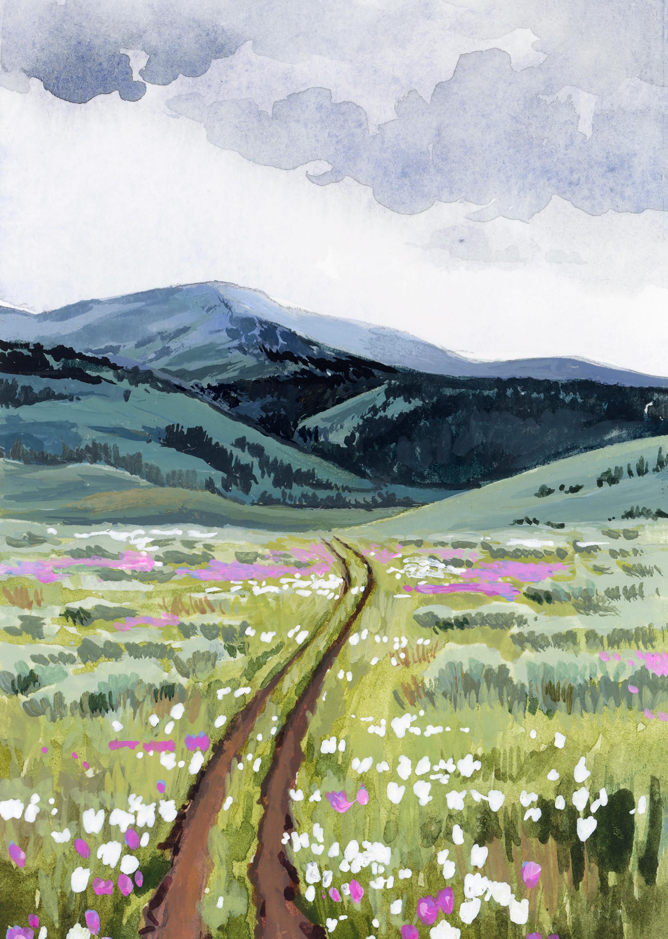 在銘 水彩画 街並みと山の風景 色鮮やかな風景画 000015 - メルカリ