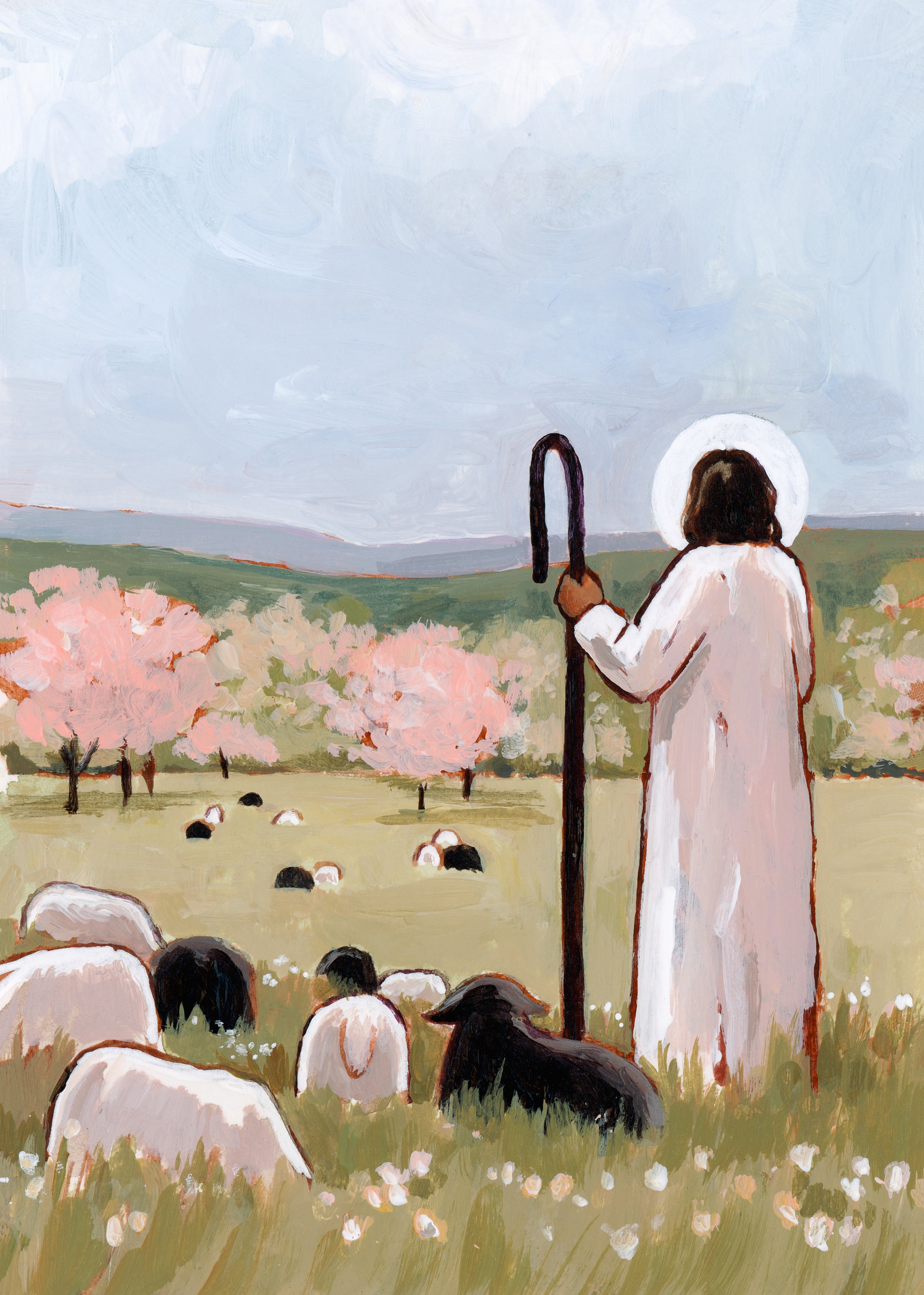 The Good Shepherd in Spring Art Print: Jesus Christ and Sheep