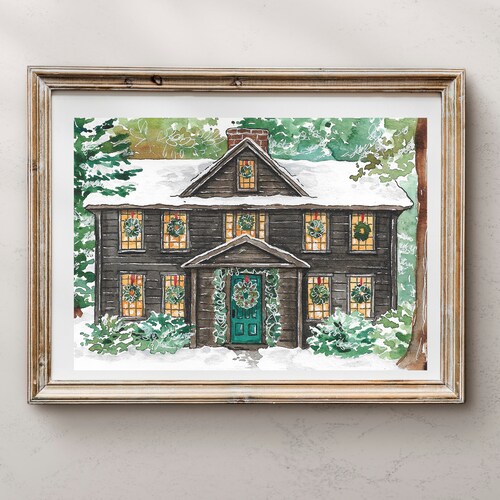 Little Women House Christmas Watercolor Art Print