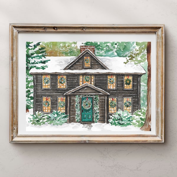 Little Women House Christmas Watercolor Art Print