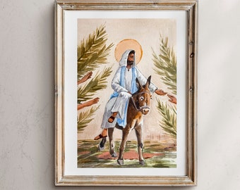 Palm Sunday Art Print: Jesus Enters Jerusalem on Donkey