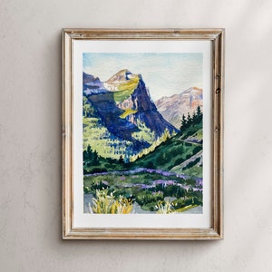 Glacier National Park, Glacier, Montana Landscape, landscape painting ,Watercolor Landscape, Landscape Art, Wall Decor