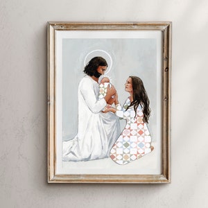 For Safekeeping print, Childloss Art, Miscarriage Art, Jesus Christ Artwork, pregnancy and infant loss, religious print, infertility art