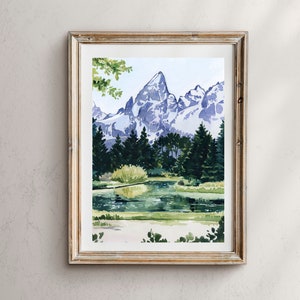 Grand Teton Nationalpark, Tetons, Wyoming Landschaft, Landschaftsmalerei, Aquarell Landschaft, Landschaftskunst, Wanddekor