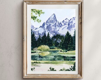 Grand Teton National Park Watercolor Landscape Art Print