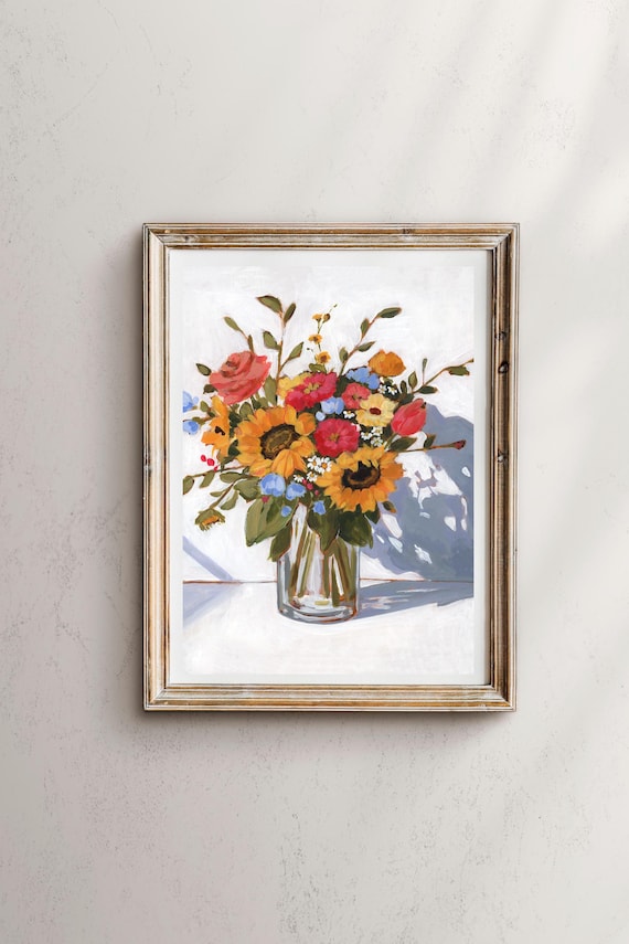 Bryan Lee 油彩画 ひまわりの花束 ひまわりの花束アートプリント：花の静物画 - Etsy 日本