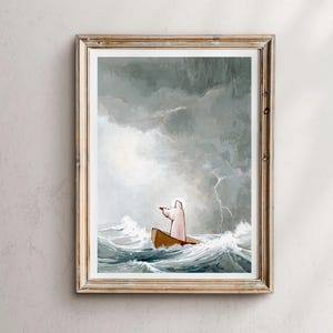Peace, Be Still | Christ Calming The Storm, Christ Walking On Water, walking on water, Calming the storm, Religious art, religious print