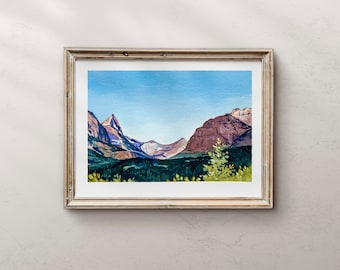 Glacier National Park, Glacier, Montana Landscape, landscape painting ,Watercolor Landscape, Landscape Art, Wall Decor