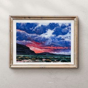 Mojave Desert Sunset Print: California Landscape Watercolor Art