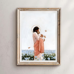 Among The Forget Me Nots print, Jesus holding angel baby, Childloss Art, Miscarriage Art, pregnancy & infant loss artwork, Jesus with baby