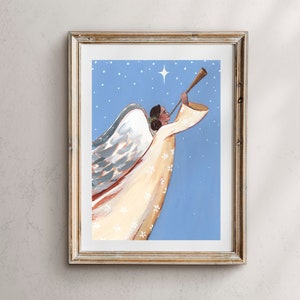 Christmas Angel Art, Christmas Angel Print, Angel Painting, Christmas Nativity, Angel Art Nativity, Holiday Wall Art