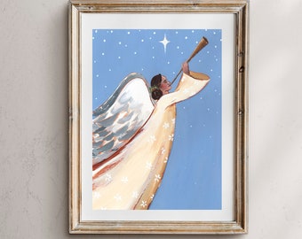 Christmas Angel Art, Christmas Angel Print, Angel Painting, Christmas Nativity, Angel Art Nativity, Holiday Wall Art