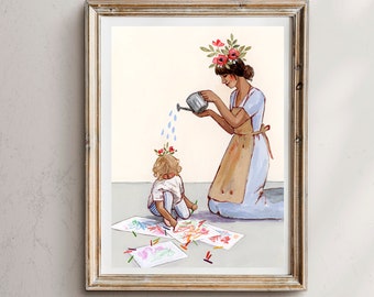 Stampa artistica Madre e Bambino: Mamma premurosa, Decorazione murale per la cameretta