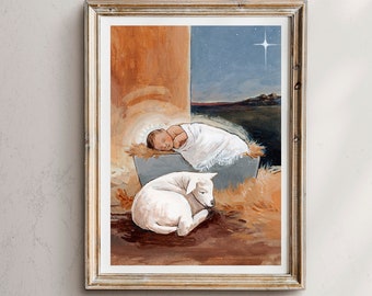 Sleep In Heavenly Peace, Christ's birth, Baby Jesus painting, Baby Jesus Art, Nativity Art, Nativity Print, Nativity Scene, Christmas Art