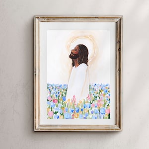 My Savior In Flowers, Jesus Christ Art, Jesus Christ Artwork, Jesus Christ Art Print, Jesus Christ, Christian Art, religious print