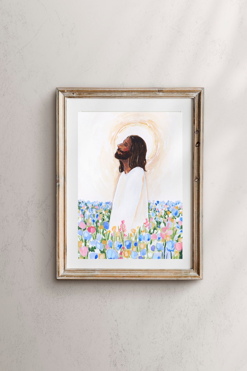 My Savior In Flowers, Jesus Christ Art, Jesus Christ Artwork, Jesus Christ Art Print, Jesus Christ, Christian Art, religious print 