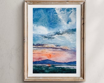 Pôr do sol em aquarela no Vale de Utah: Arte de paisagem montanhosa