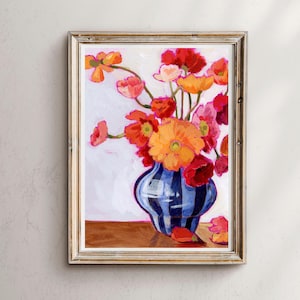 Summer Poppies, poppies in colorful vase, poppy painting, still life flowers, still life painting, Flower art Prints, Flower Wall Art