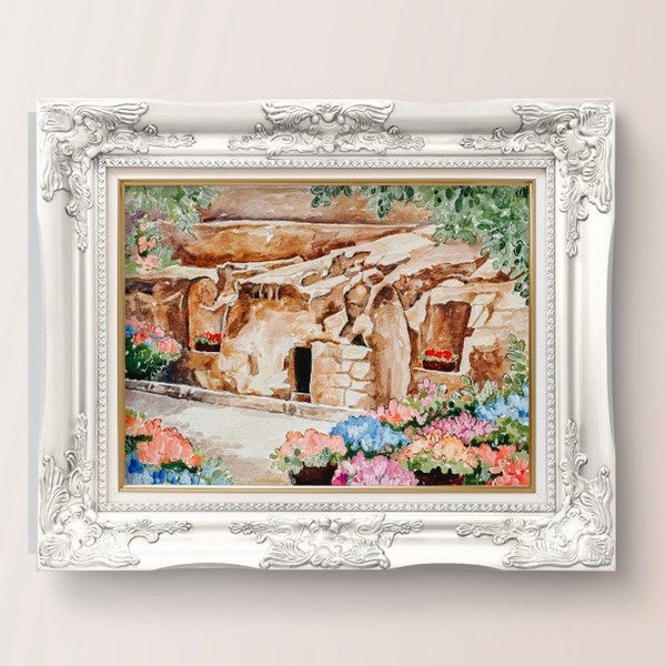 The Garden Tomb, Easter Art, He is Risen, Jesus Christ, Christian Art, religious print