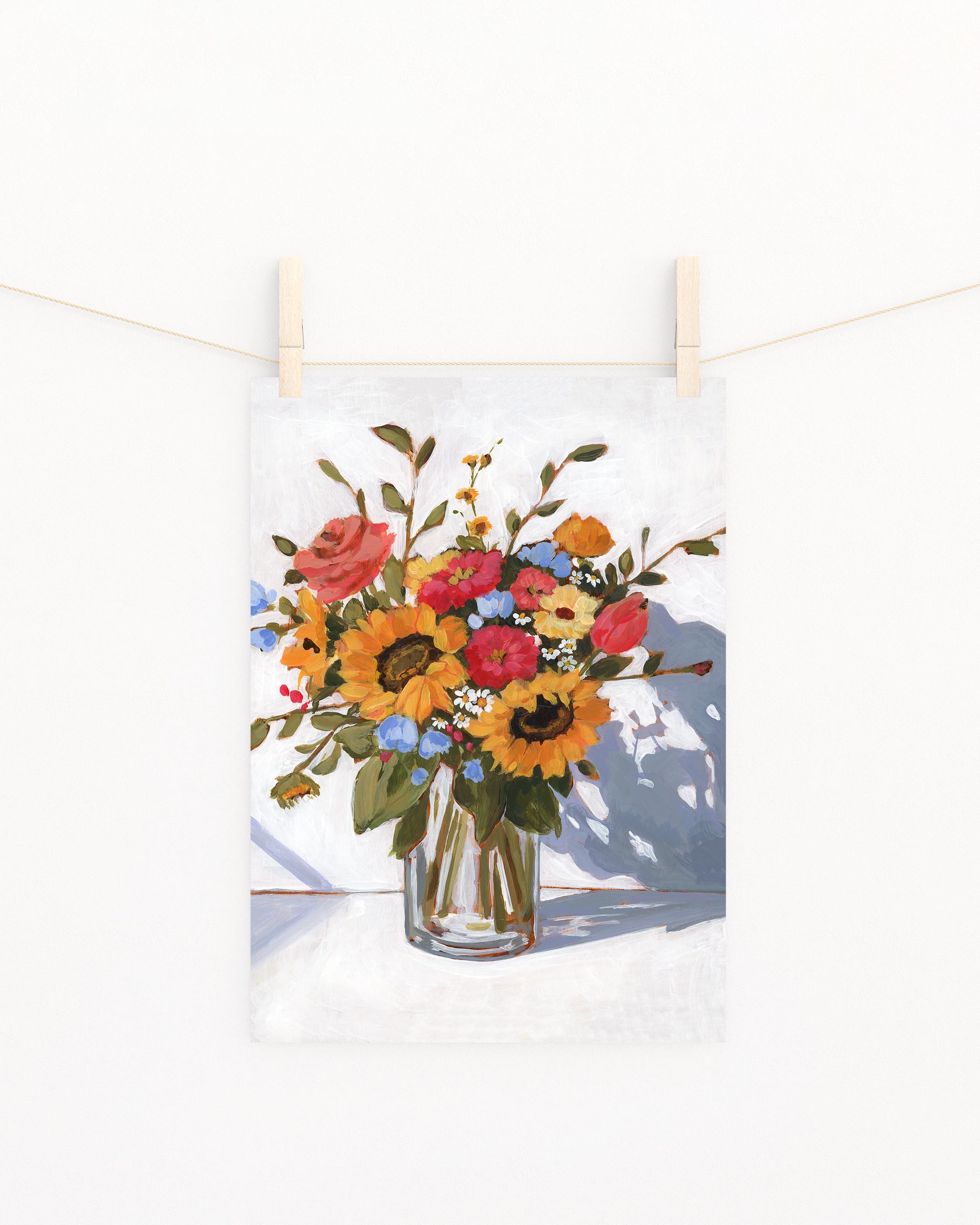ひまわりの花束アートプリント：花の静物画 - Etsy 日本
