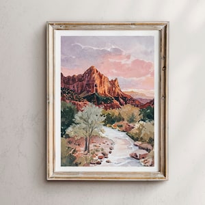 Zion National Park, Zion sunset, Zion, Southern Utah, Red rock, Utah Landscape, landscape painting, Watercolor Landscape, Landscape Art