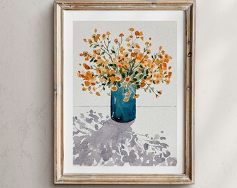 Gelber Blumenstrauß Print: Blumenmalerei Wandkunst