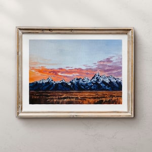 Grand Teton National Park, Tetons, Grand Tetons sunset, Wyoming Landscape, landscape painting, Watercolor Landscape, Landscape Art, sunset