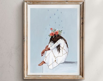 Kintsugi Art Print: Blooming Woman, Mental Health Awareness