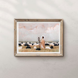 Our Steadfast Shepherd, Jesus Christ Wall Art, Jesus Christ Art, Jesus and sheep, Jesus Christ Painting, Jesus Christ Picture, good shepherd