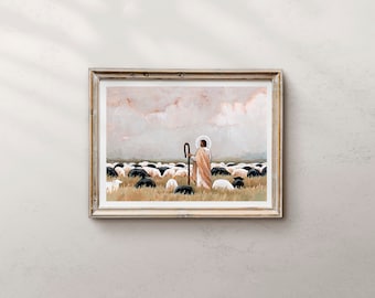 Our Steadfast Shepherd, Jesus Christ Wall Art, Jesus Christ Art, Jesus and sheep, Jesus Christ Painting, Jesus Christ Picture, good shepherd