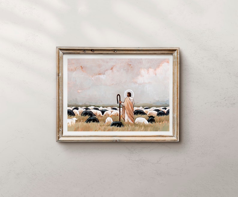 Shepherd In Robe Jesus Christ Shepherd Art Print: Religious Pastoral Painting - Etsy